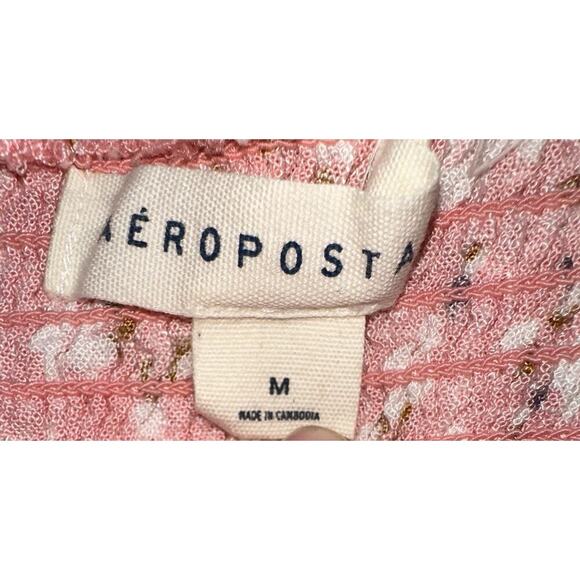 Aeropostale Pink Floral Dress Size Medium Fit Flare Coral Flowers Off Shoulder - Picture 2 of 5